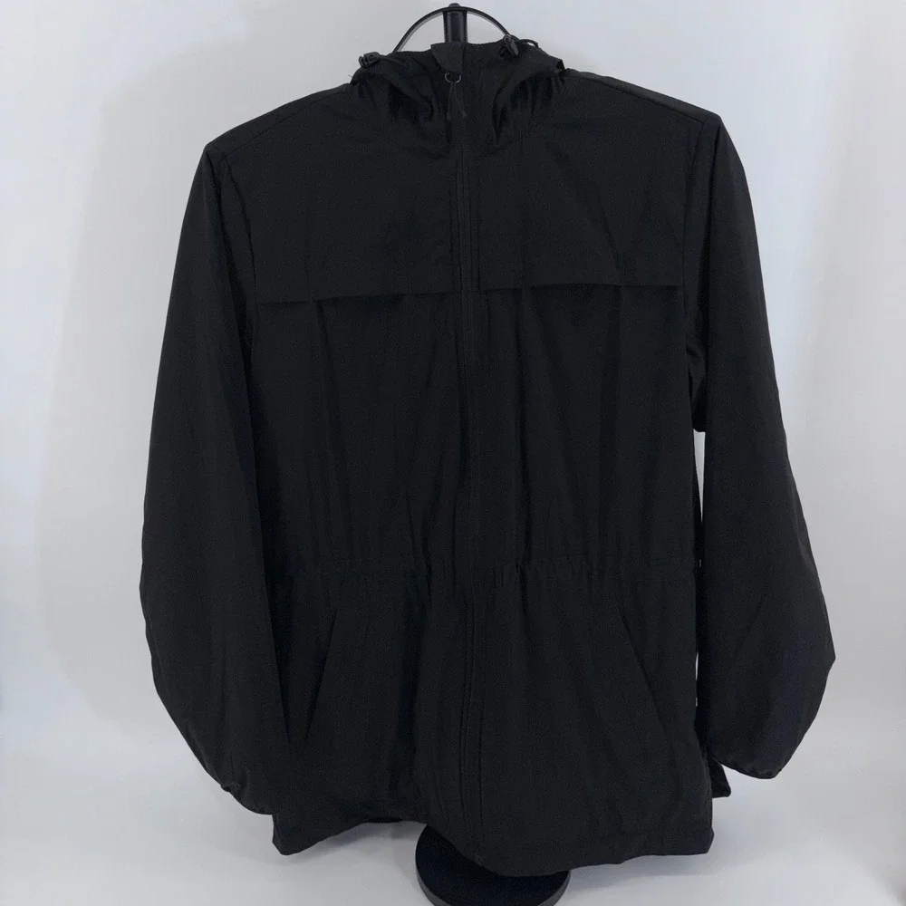 Duluth Trading Co Womens Black Hooded Mesh Lined Full Zip Windbreaker Jacket M